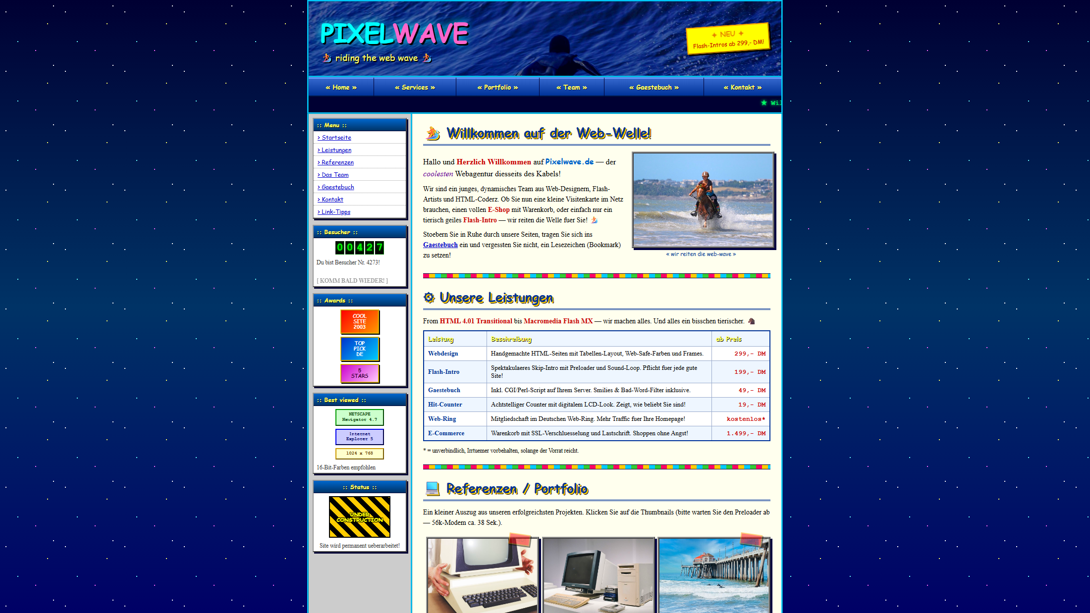 Ursprüngliche, ältere Website — Pixelwave